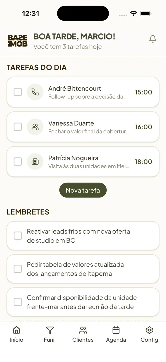 Tela do app BAZE 1